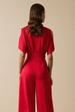 Red Cold Shoulder V Neck Women Jumpsuit