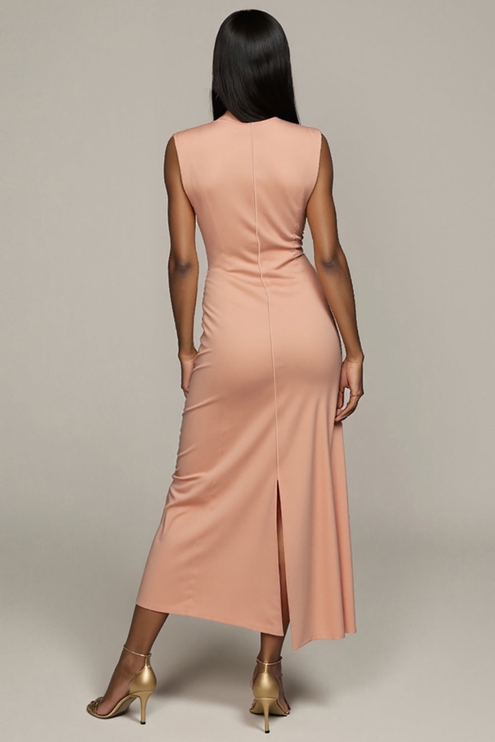 Blush Sheath Satin Long Formal Dress with Slit