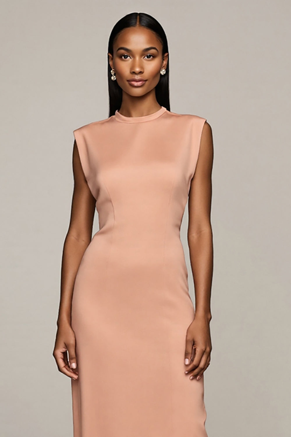 Blush Sheath Satin Long Formal Dress with Slit