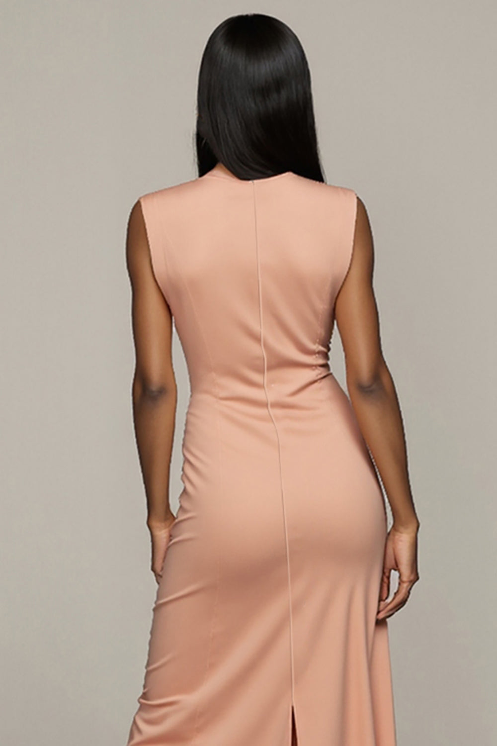 Blush Sheath Satin Long Formal Dress with Slit