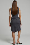 Dark Grey Bodycon Midi Work Dress with Belt