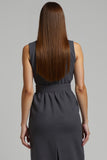 Dark Grey Bodycon Midi Work Dress with Belt