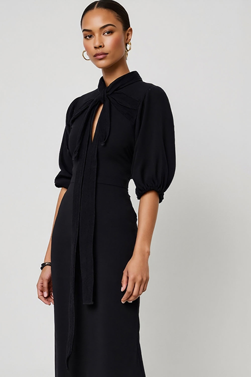 Black A Line Keyhole Semi Formal Dress with Sash
