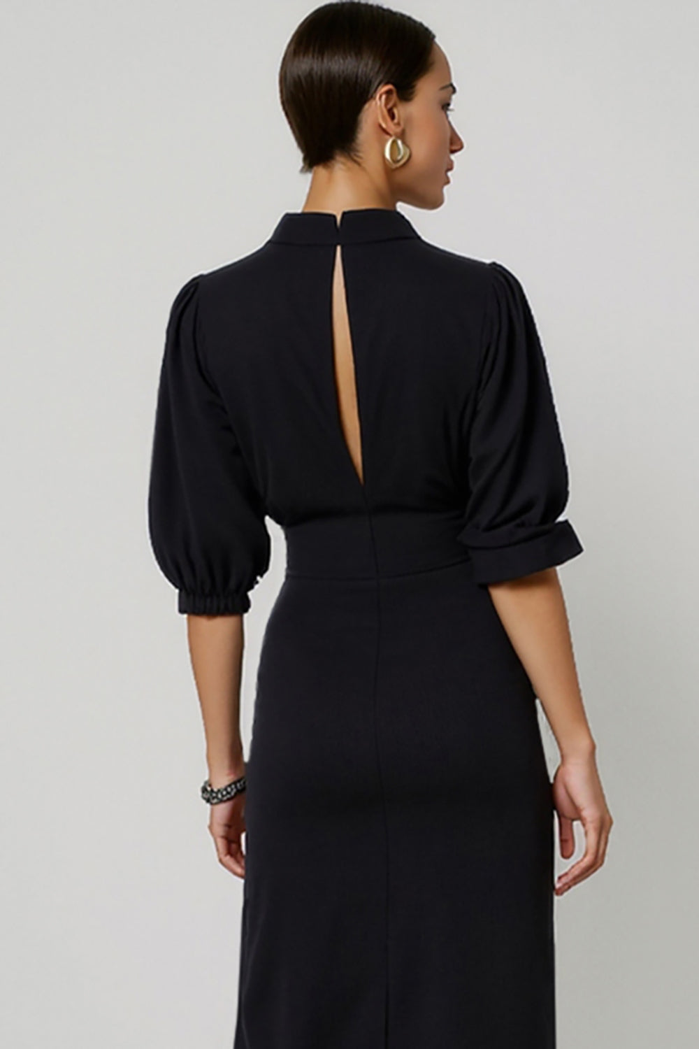 Black A Line Keyhole Semi Formal Dress with Sash