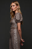 Sparkly Dark Grey Sequins Bodycon Holiday Dress with Ruffles