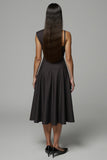 A Line Asymmetrical Midi Black Work Dress