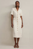 Sheath Ivory Notched Lapel Single Breasted Work Dress