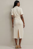 Sheath Ivory Notched Lapel Single Breasted Work Dress