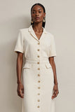 Sheath Ivory Notched Lapel Single Breasted Work Dress