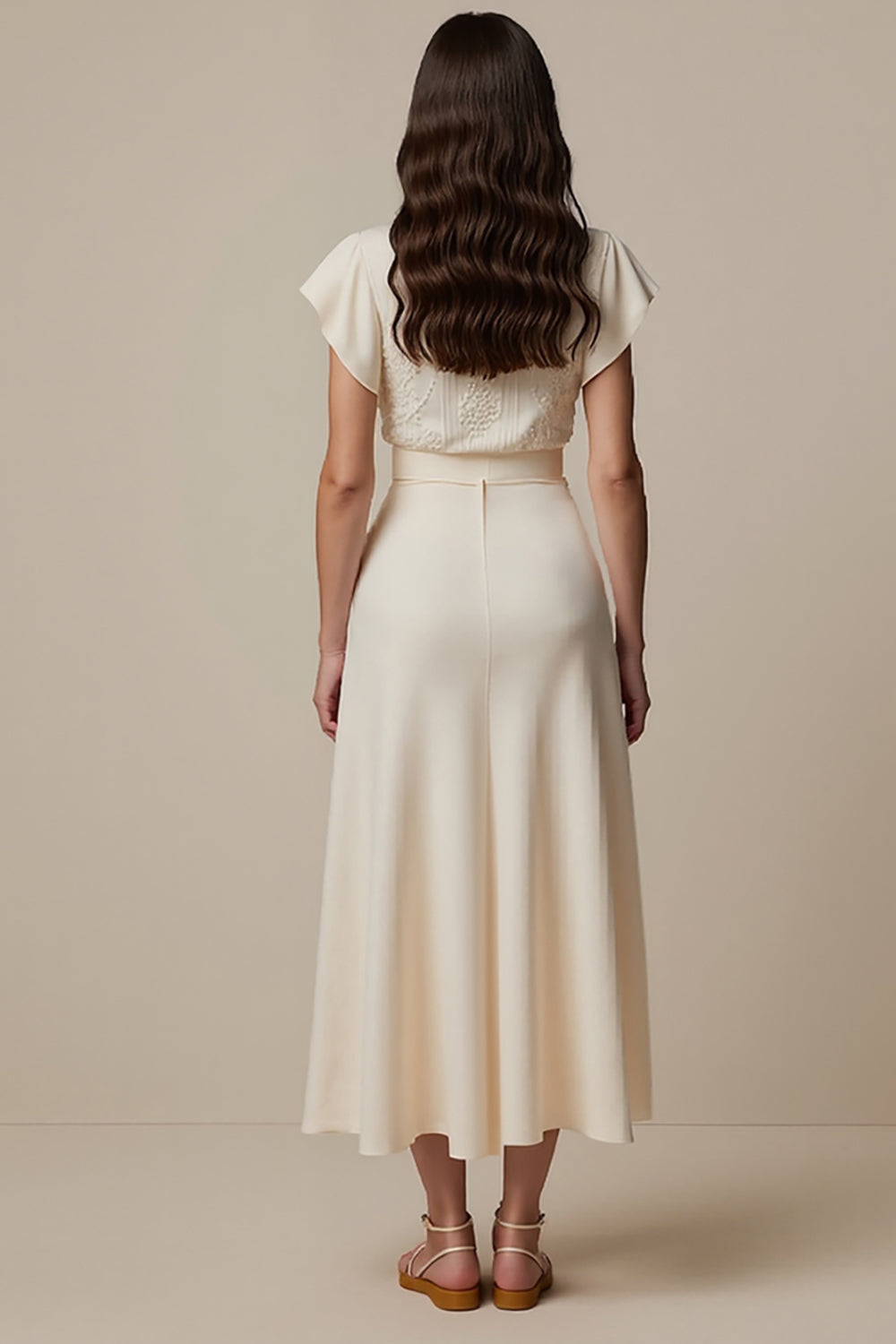 A Line High Neck Cap Sleeve Ivory Work Dress