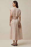 A Line V Neck Long Blush Work Dress With Belt