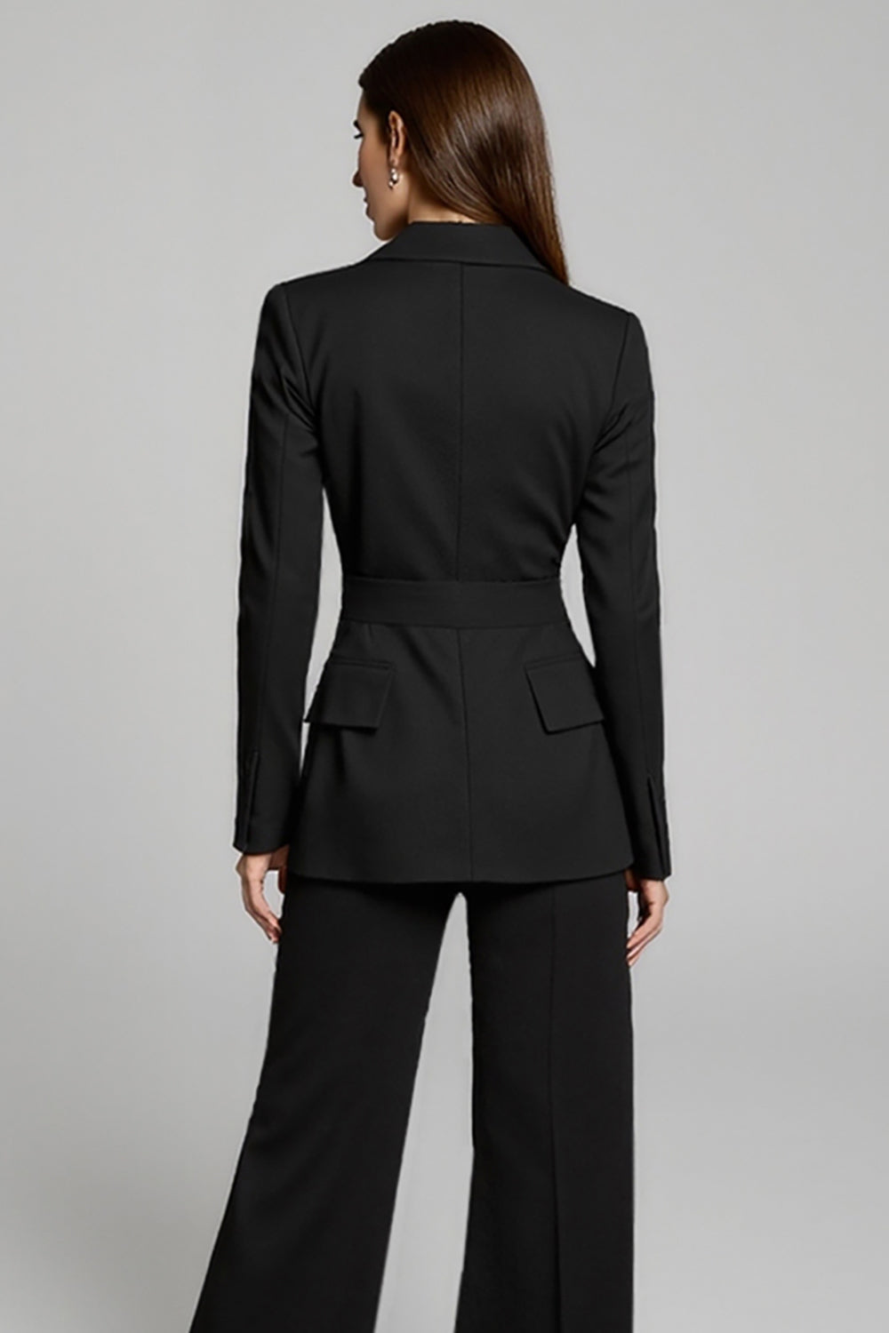 Long Sleeve Notched Lapel Black Work Dress