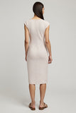 Sheath Cap Sleeve Midi Light Pink Work Dress With Slit