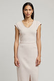 Sheath Cap Sleeve Midi Light Pink Work Dress With Slit