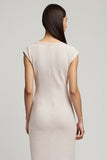 Sheath Cap Sleeve Midi Light Pink Work Dress With Slit