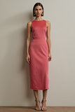 Simple Red Sheath Round Neck Work Dress