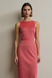 Simple Red Sheath Round Neck Work Dress