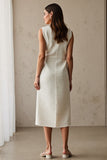 Ivory Boat Neck Sheath Maxi Work Dress
