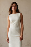 Ivory Boat Neck Sheath Maxi Work Dress