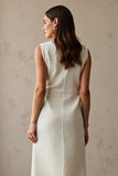 Ivory Boat Neck Sheath Maxi Work Dress