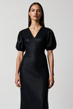 Black Bodycon V-Neck Midi Work Dress with Sleeves