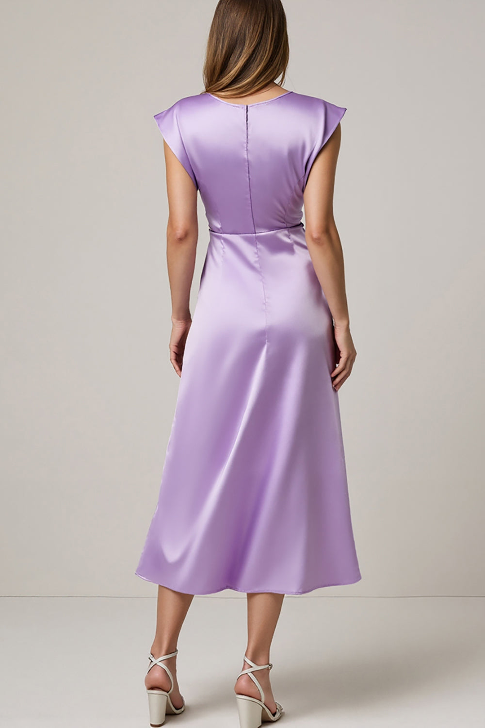Purple Ruched Satin Maxi Work Dress