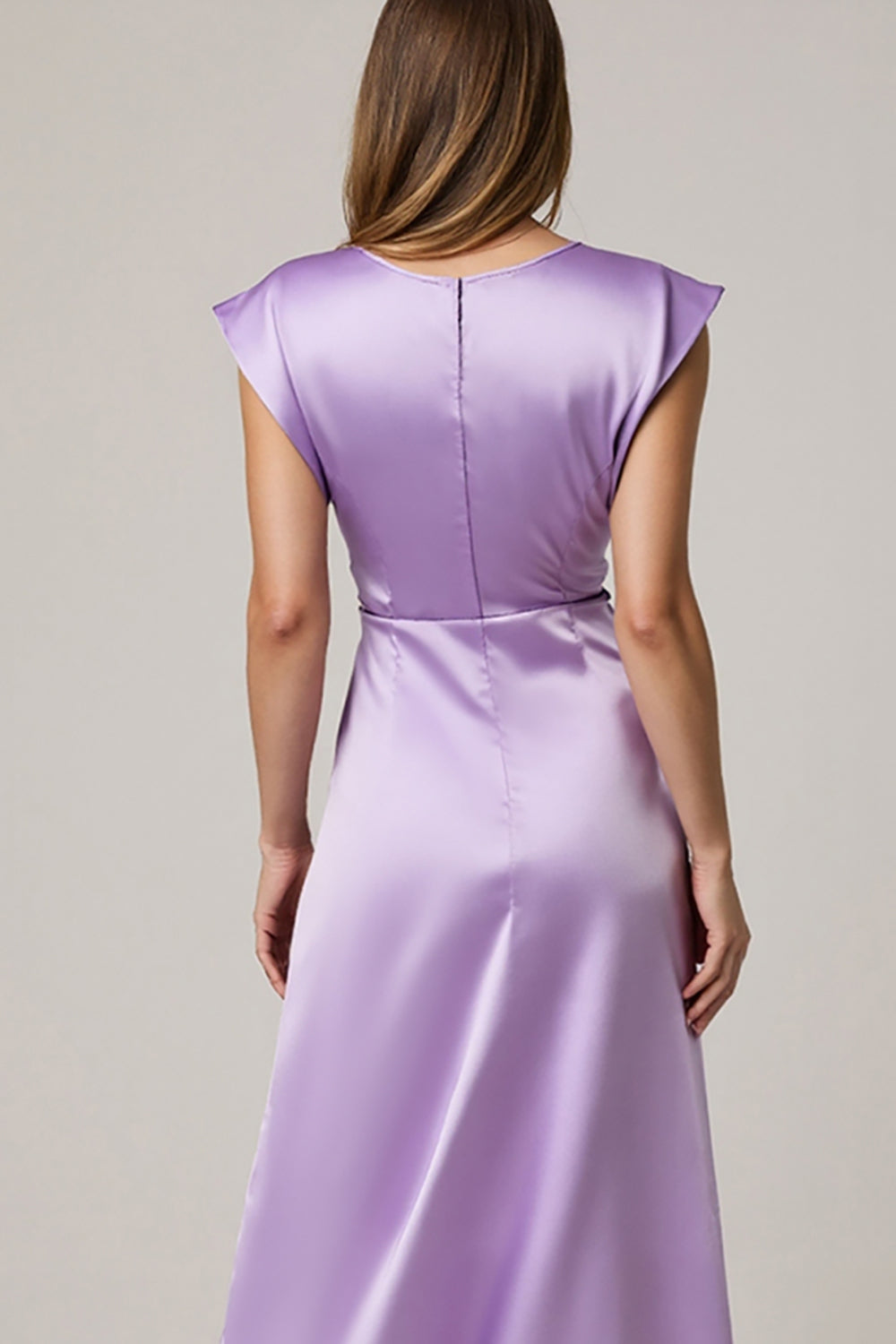 Purple Ruched Satin Maxi Work Dress