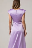 Purple Ruched Satin Maxi Work Dress