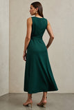 Dark Green A Line Maxi Work Dress with Belt