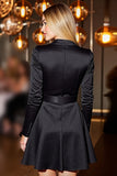 Black Peak Lapel Bodycon Short Work Dress with Sleeves
