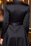 Black Peak Lapel Bodycon Short Work Dress with Sleeves