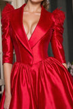 Red Shawl Lapel Corset Short Work Dress with Fringes