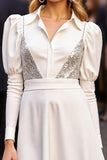 Sparkly White Sequin Bodycon Short Work Dress with Sleeves