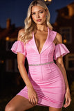 Pink Corset Tight Ruched Short Homecoming Dress with Ruffles