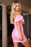Pink Corset Tight Ruched Short Homecoming Dress with Ruffles