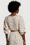 Apricot Half Sleeve V Neck Printed Work Dress with Belt