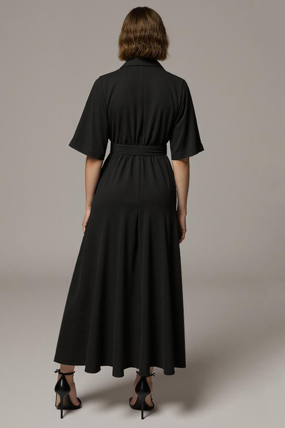 Black Notched Lapel Long Buttons Blazer Dress with Sleeves