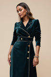 Peacock Blue Velvet V Neck Sheath Work Dress