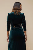 Peacock Blue Velvet V Neck Sheath Work Dress