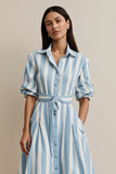 Blue Striped Collar Neck Work Dress with Sleeves