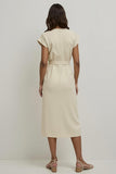 Apricot A Line Satin Tea Length Work Dress with Sleeves