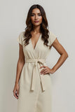 Apricot A Line Satin Tea Length Work Dress with Sleeves