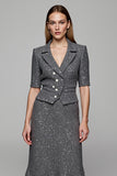 Sparkly Dark Grey Sheath 2 Piece Work Suits
