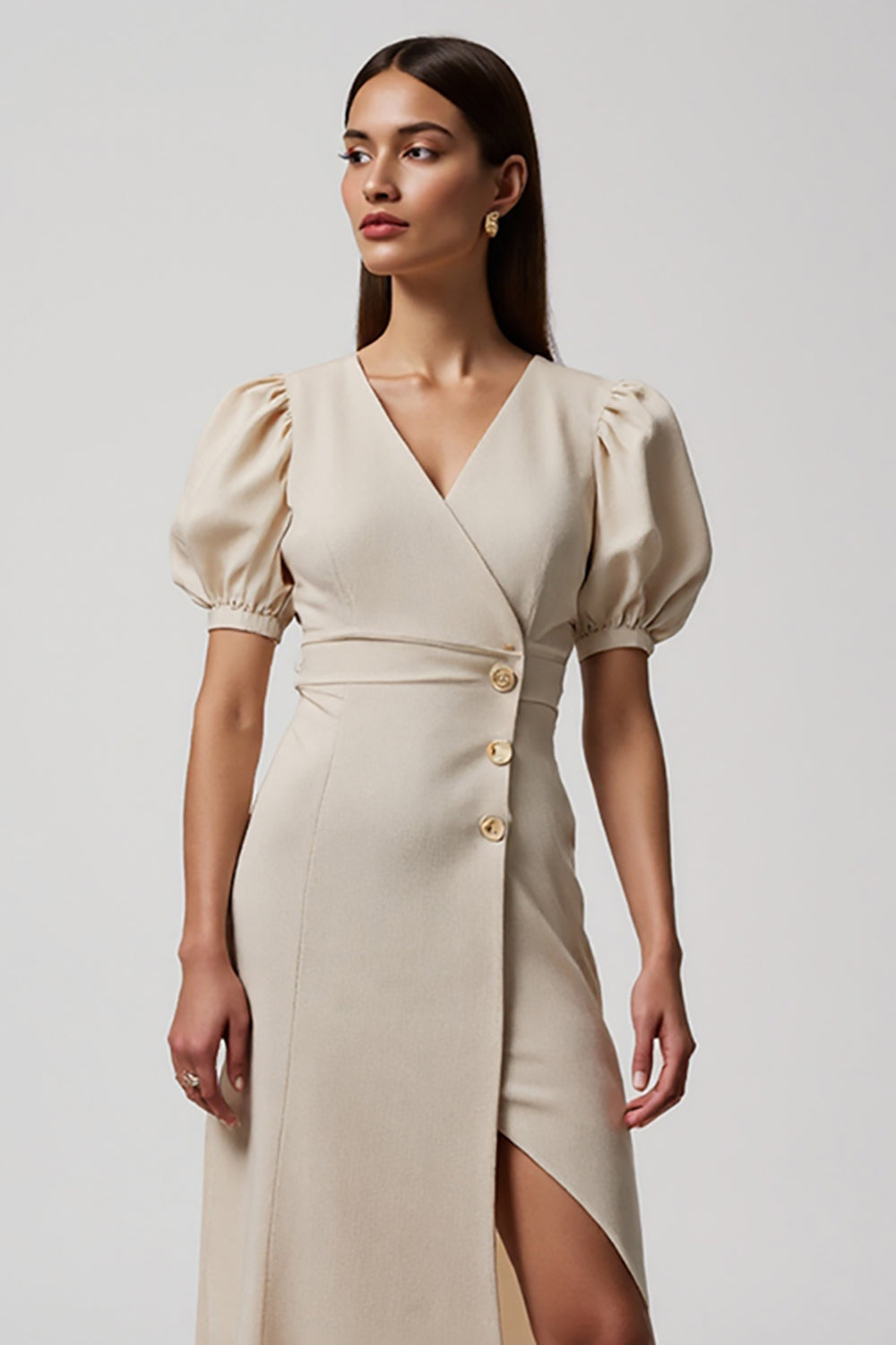 Ivory A Line Satin Long Formal Dress with Slit
