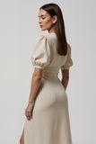 Ivory A Line Satin Long Formal Dress with Slit