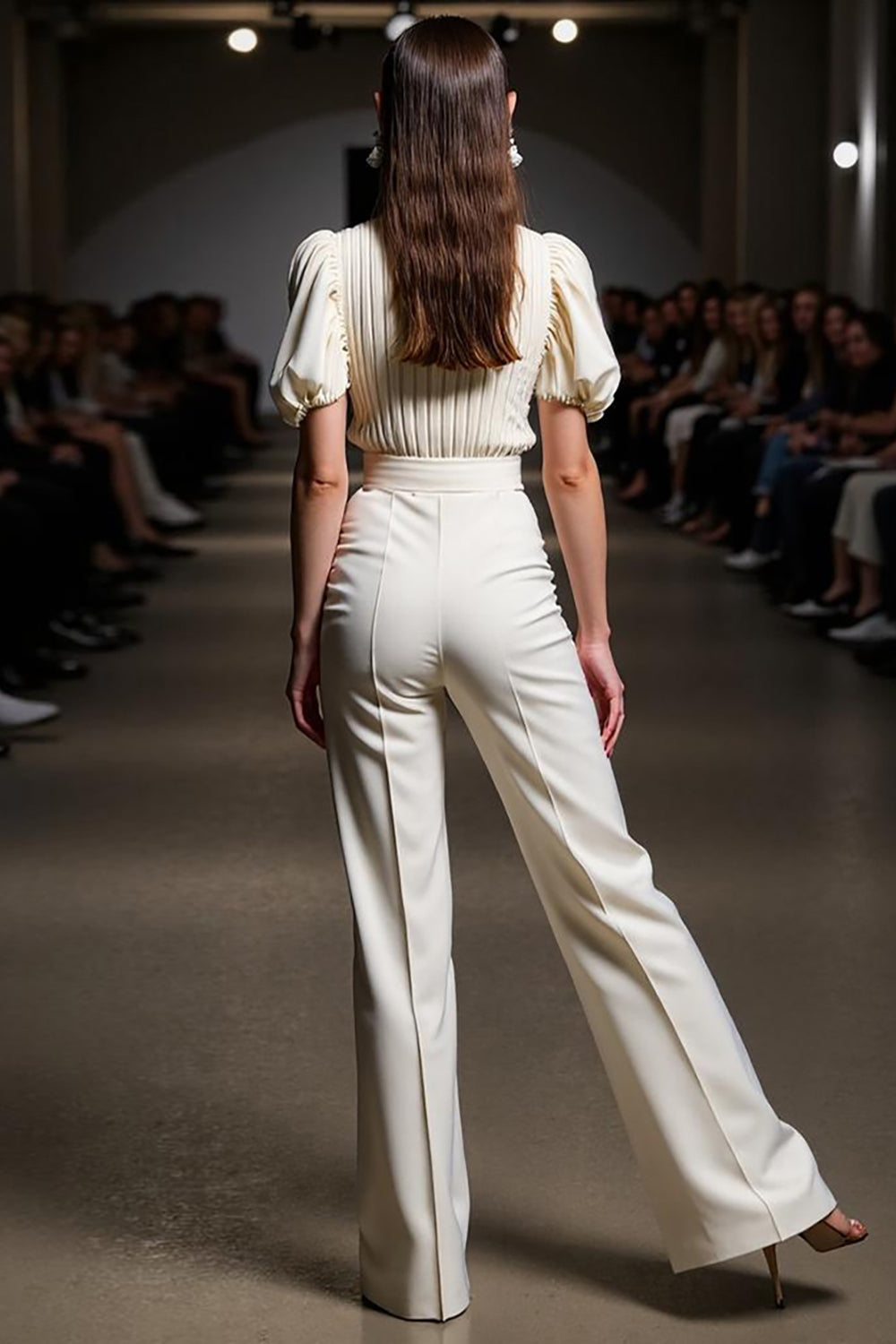 Ivory 2 Piece Round Neck Ruched Work Suits