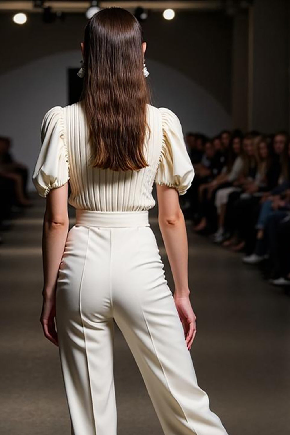 Ivory 2 Piece Round Neck Ruched Work Suits
