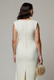 White Bodycon V-Neck Work Dress with 3D Flower