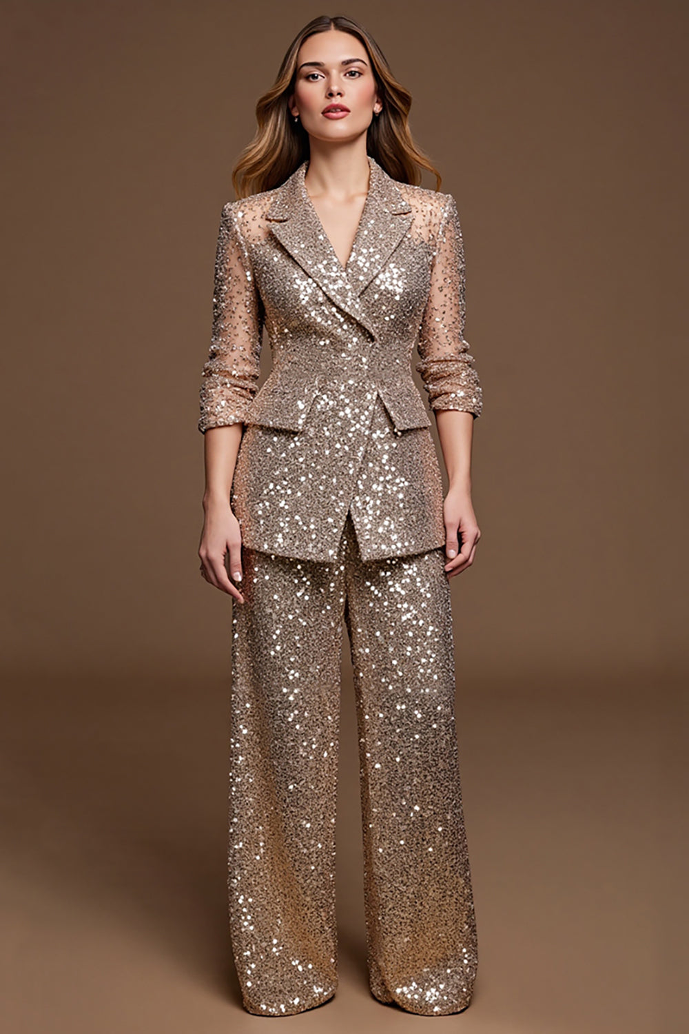 Sparkly Golden 2 Piece Sequins Holiday Suits