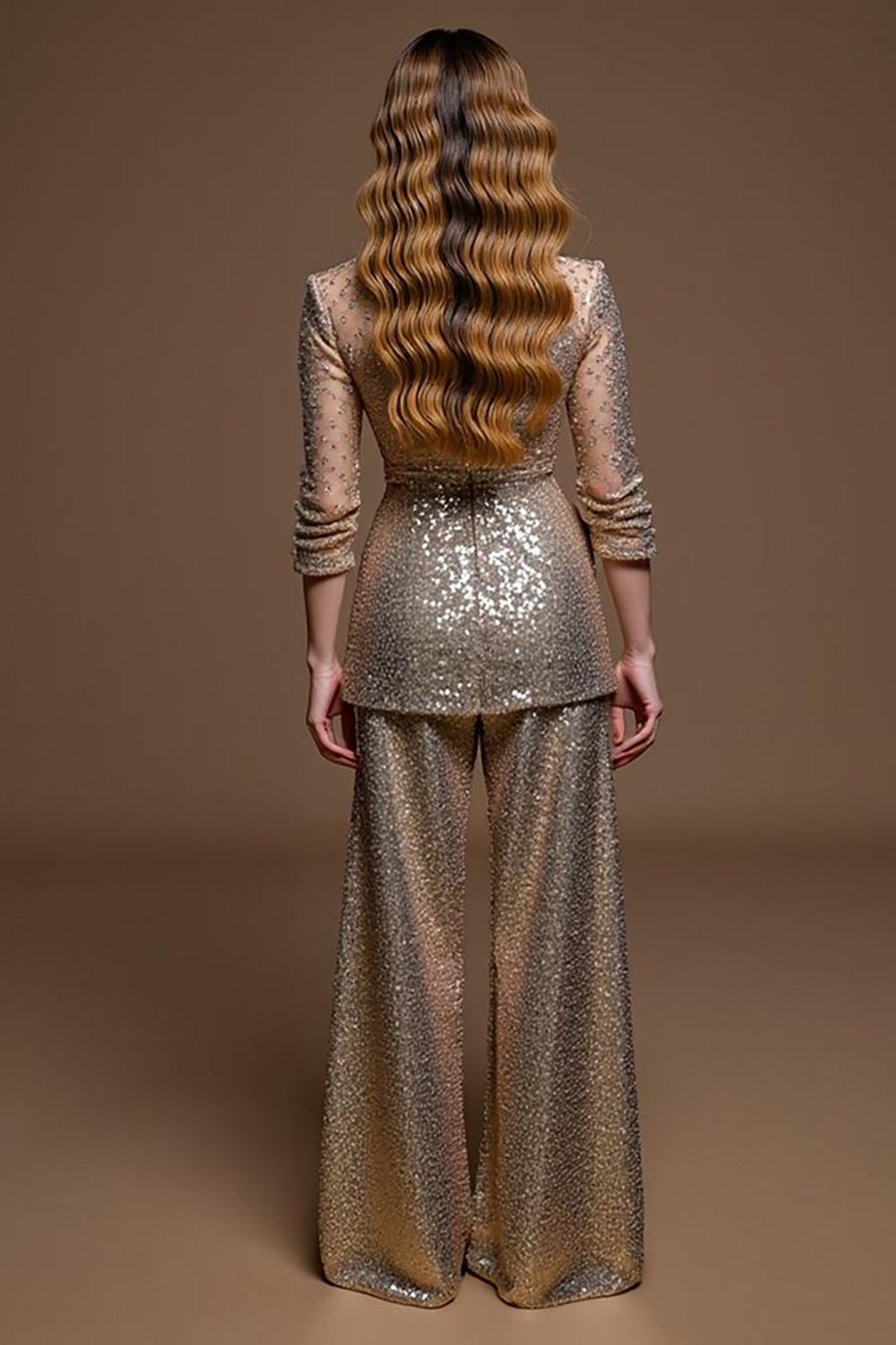 Sparkly Golden 2 Piece Sequins Holiday Suits